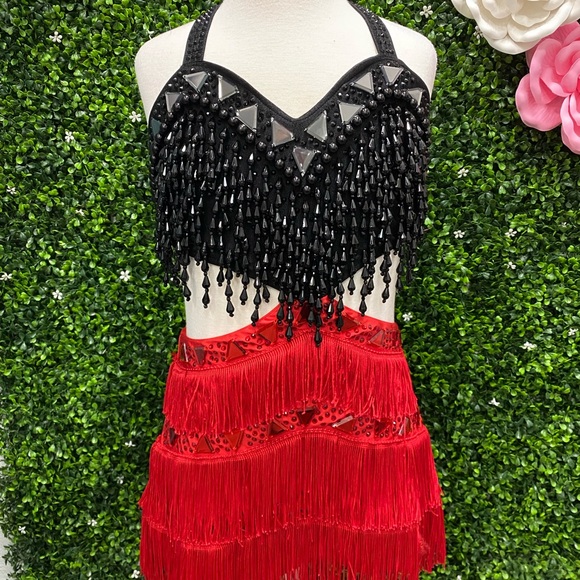 Glamour Red and Black Beaded Costume - Picture 1 of 3